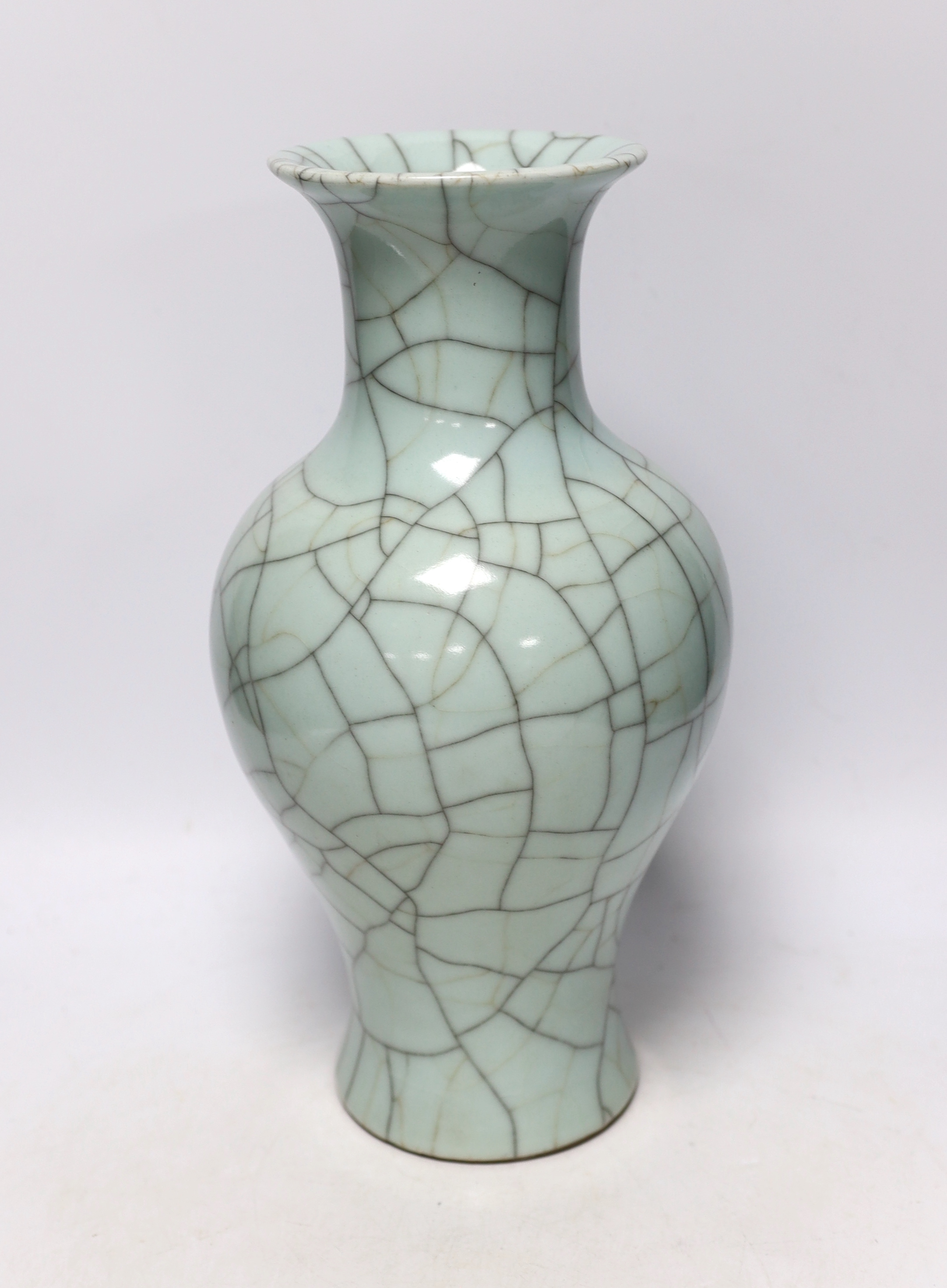 A Chinese duck egg blue crackleware vase, 34.5cm high